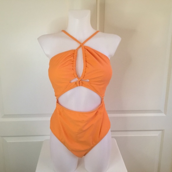 Women's One Piece Plunge Neckline Cutout Criss Cross Bathing Suit - Picture 3 of 7